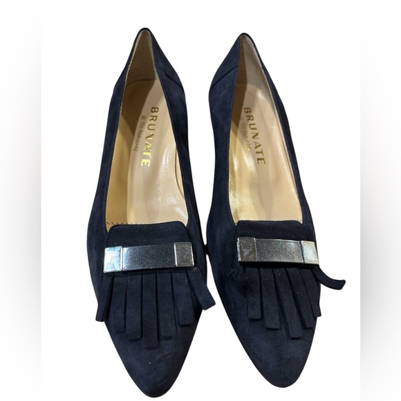 Brunate navy suede point toe baby heel loafer size 38 US 7.5 - Picture 3 of 7